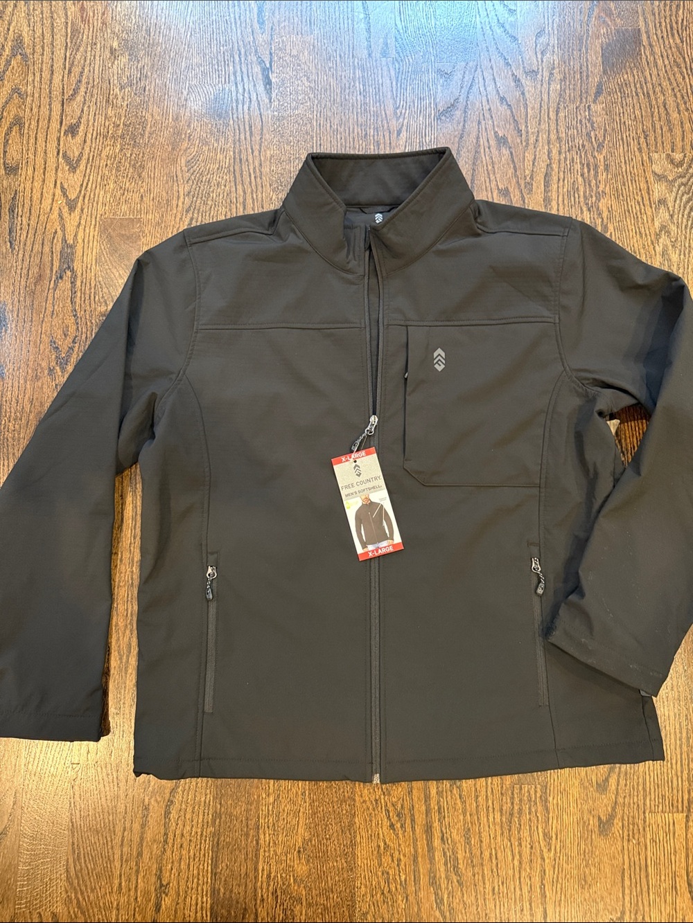 Free country Men's Black Softshell Jacket with Stand Collar